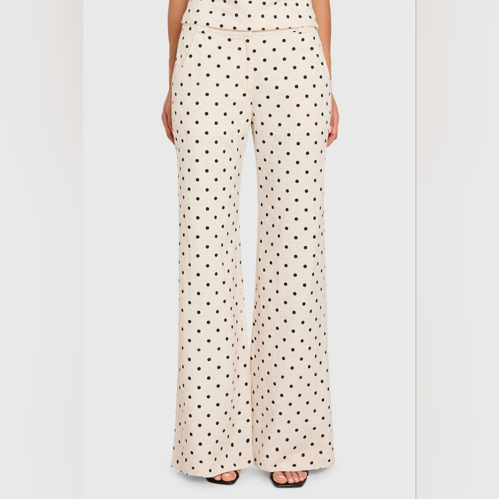 Amanda Uprichard Cream Wide Leg Pants with Black Polka Dots